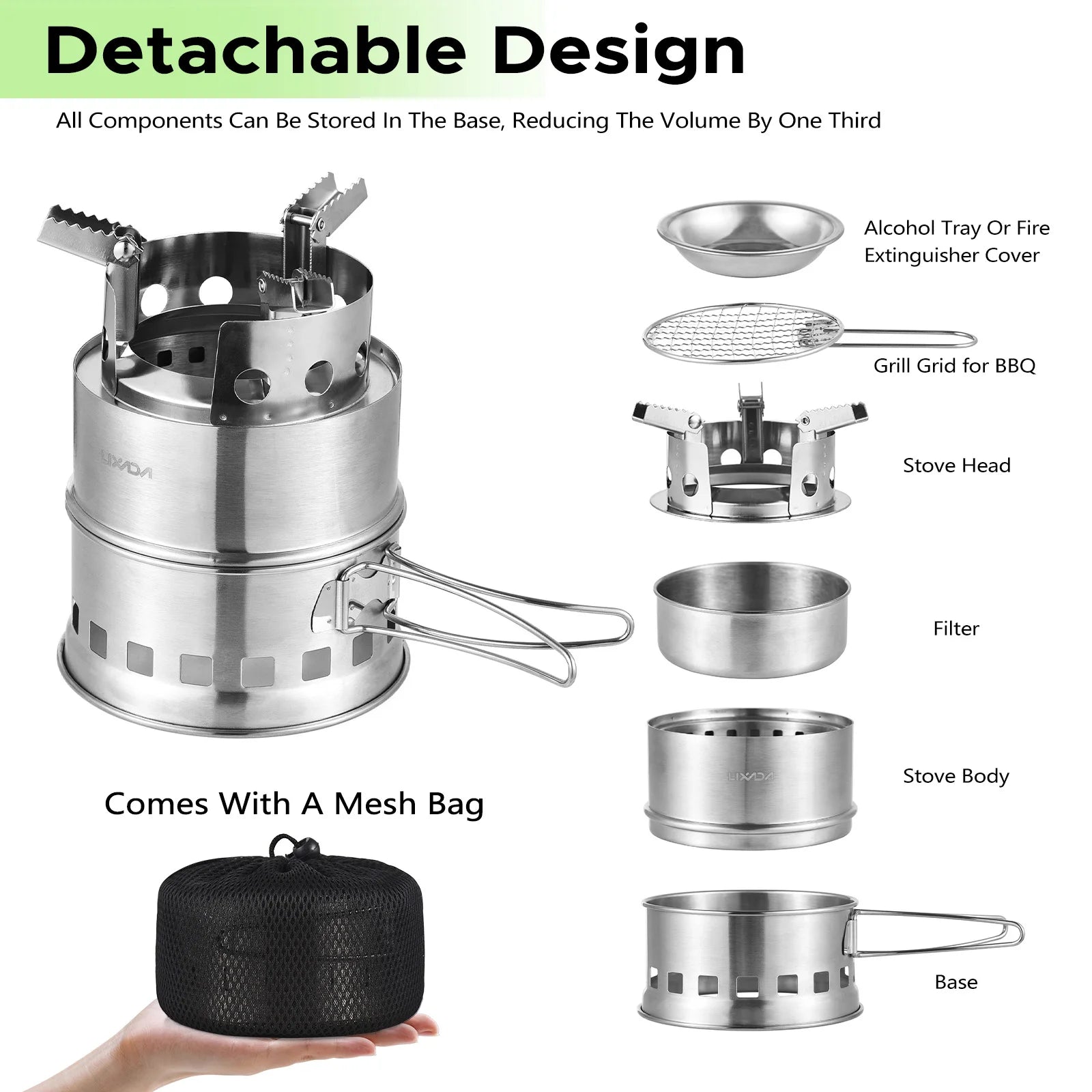 Portable Camping Stove Alcohol Wood Burning Survival Stove for Outdoor Backpacking Picnics and BBQs Small Dual Fuel Camp Stove