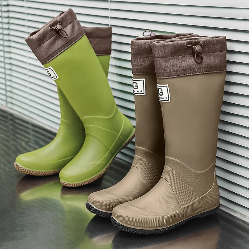 Men Women Rain Boots Fashion Long-Tube Rubber Shoes Non-Slip Fishing Boots Outdoor Waterproof Work Boots Couple Rubber Galoshes