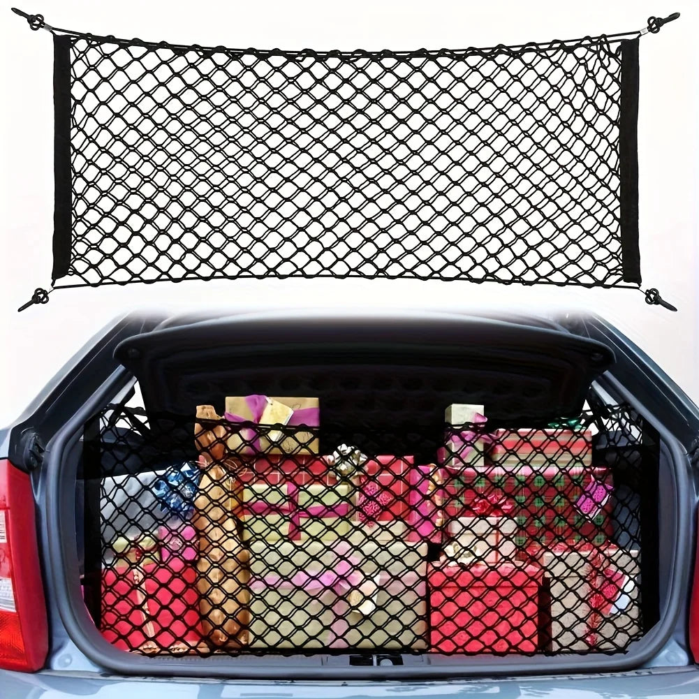 Stretchable Trunk Cargo Storage Net with Hooks for Car
