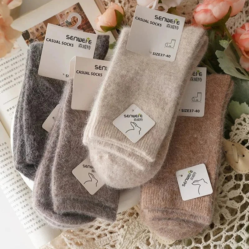Wool Socks for Women Autumn Winter Medium Tube Socks Thickened with Wool Warm Rabbit Hair Socks Winter Black Cashmere Stockings