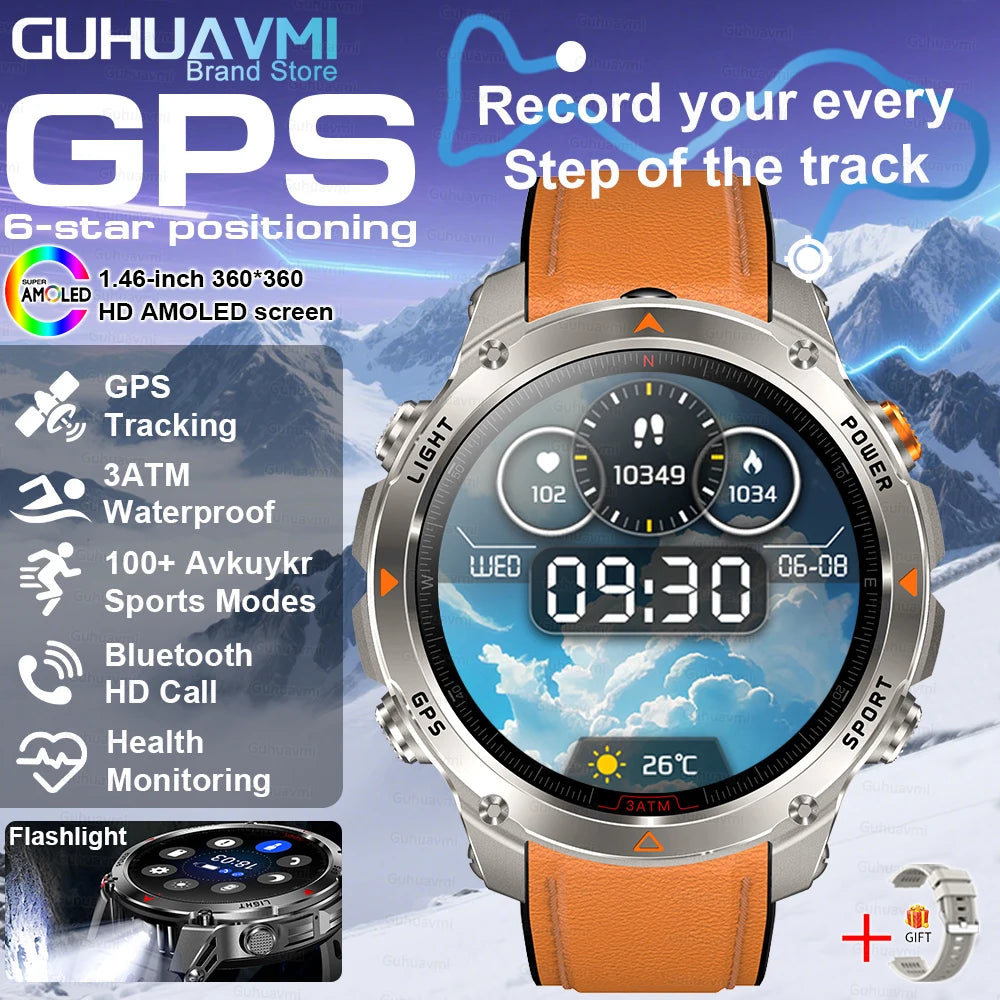 2025New Outdoor Military Smart Watch Men 1.46" AMOLED Built-in GPS Compass Altimeter 3ATM Waterproof Clock BT Call SmartWatches
