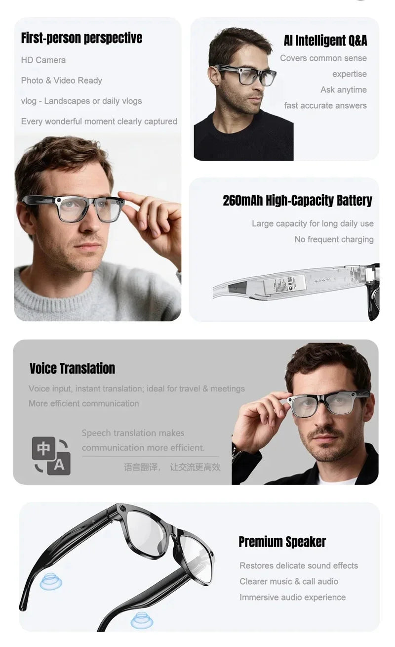 VIVO 8K HD AI Smart Glasses Chat 260Mah Battery Voice Assistant Control GPT 100MP Camera Bluetooth Call Smart Glasses 2025