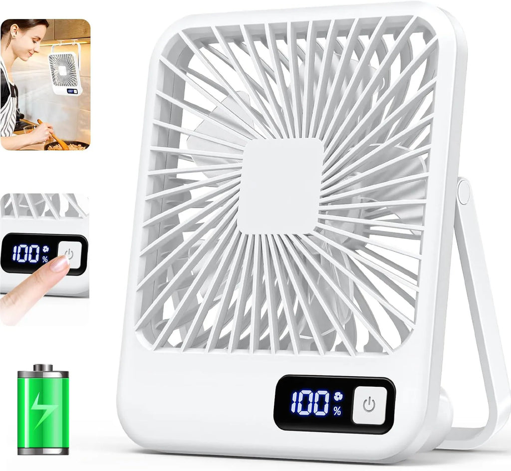 Table Fan Battery Rechargeable, 2000mAh 180° Foldable Portable Personal Fan With Power Display Ultra Quiet Suitable for Home