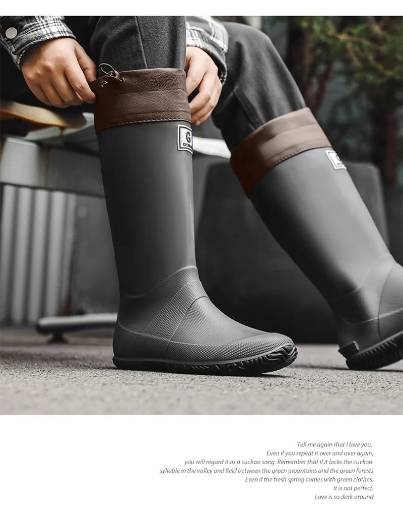 Men Women Rain Boots Fashion Long-Tube Rubber Shoes Non-Slip Fishing Boots Outdoor Waterproof Work Boots Couple Rubber Galoshes