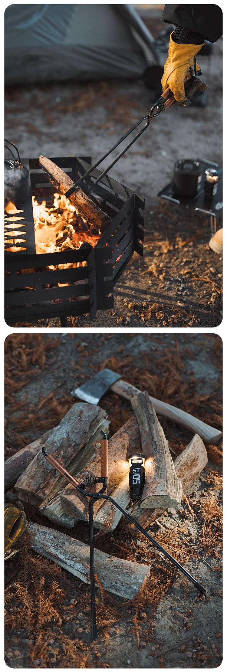 ShineTrip New Outdoor Camping Fire Poker Thickened anti-scald carbon steel fire poker Picnic BBQ lightweight portable