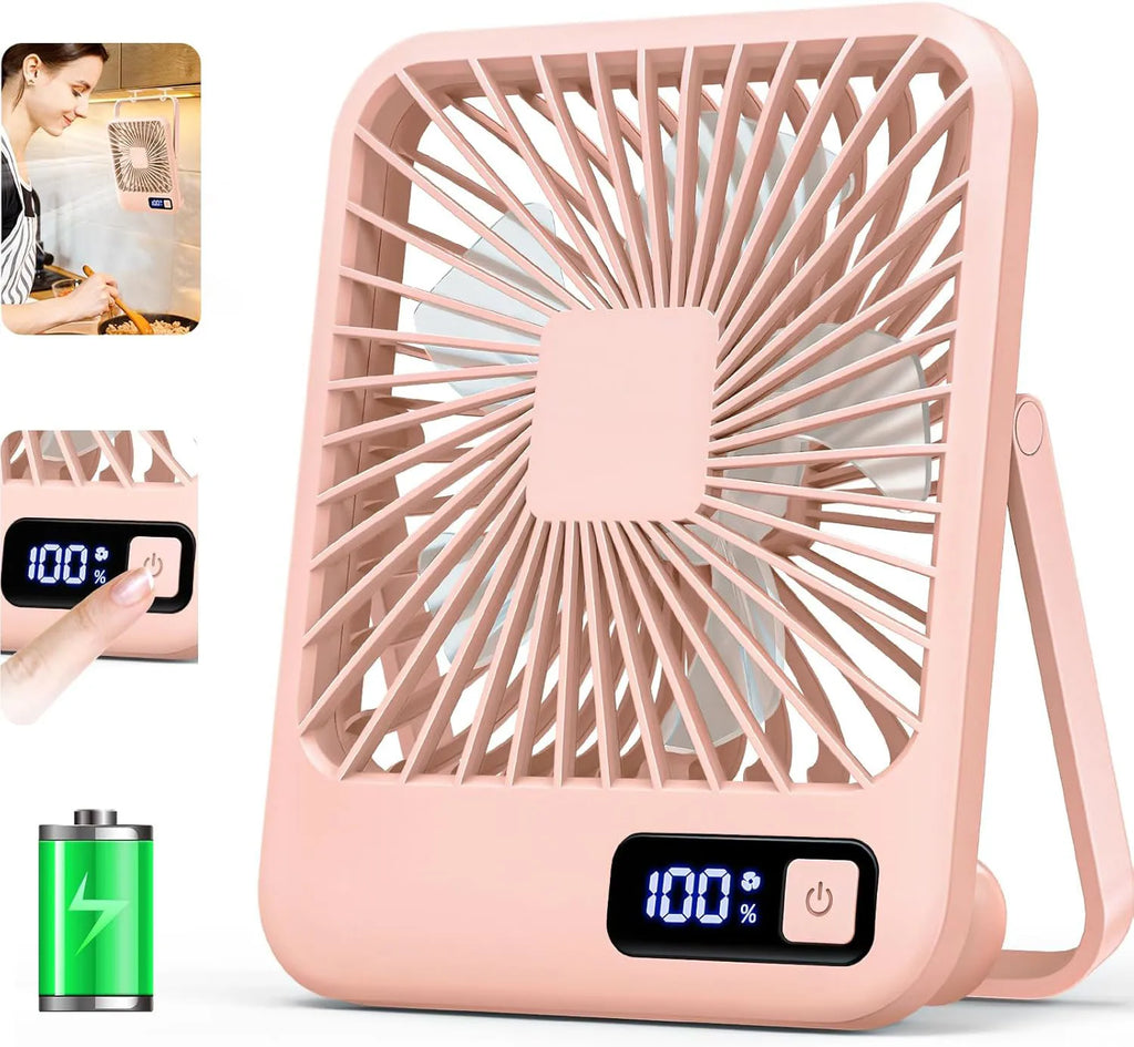 Table Fan Battery Rechargeable, 2000mAh 180° Foldable Portable Personal Fan With Power Display Ultra Quiet Suitable for Home