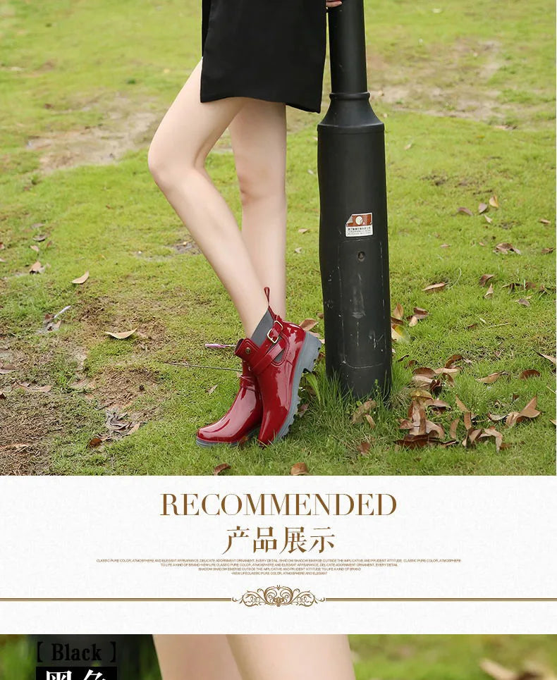 Rain Boots Women Leather Pu Ankle Bootie Waterproof Rubber Walking Shoes Girls Fashion Ladies Winter Shoes for Outdoor Rainy Day
