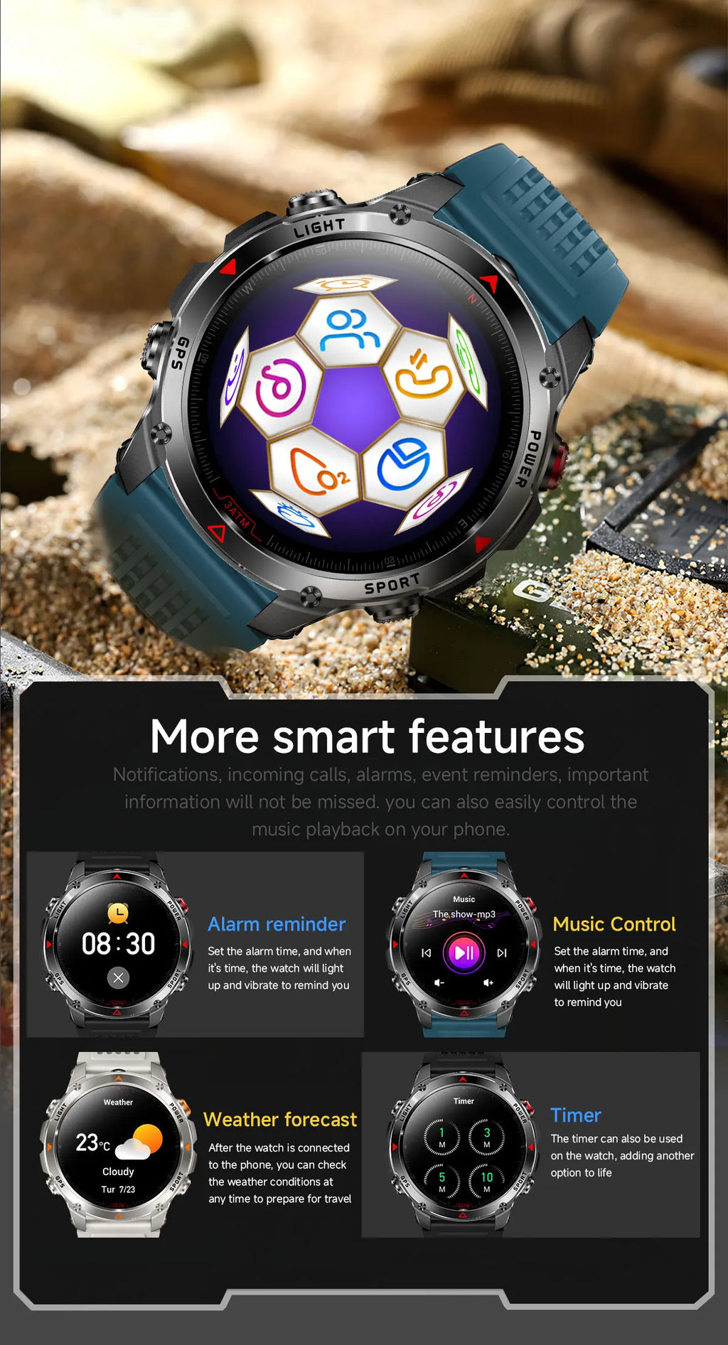 2025New Outdoor Military Smart Watch Men 1.46" AMOLED Built-in GPS Compass Altimeter 3ATM Waterproof Clock BT Call SmartWatches