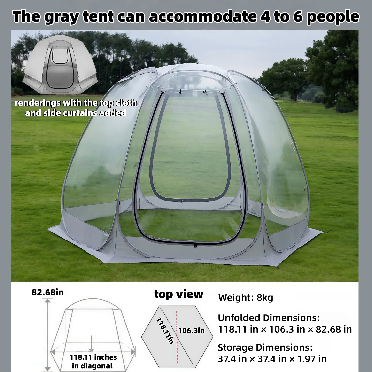 Window Outdoor Sun Room Tents Transparent Camping Tent 4-8 Person Star Dome Tent Portable Spherical Tents 360 Degree Panoramic
