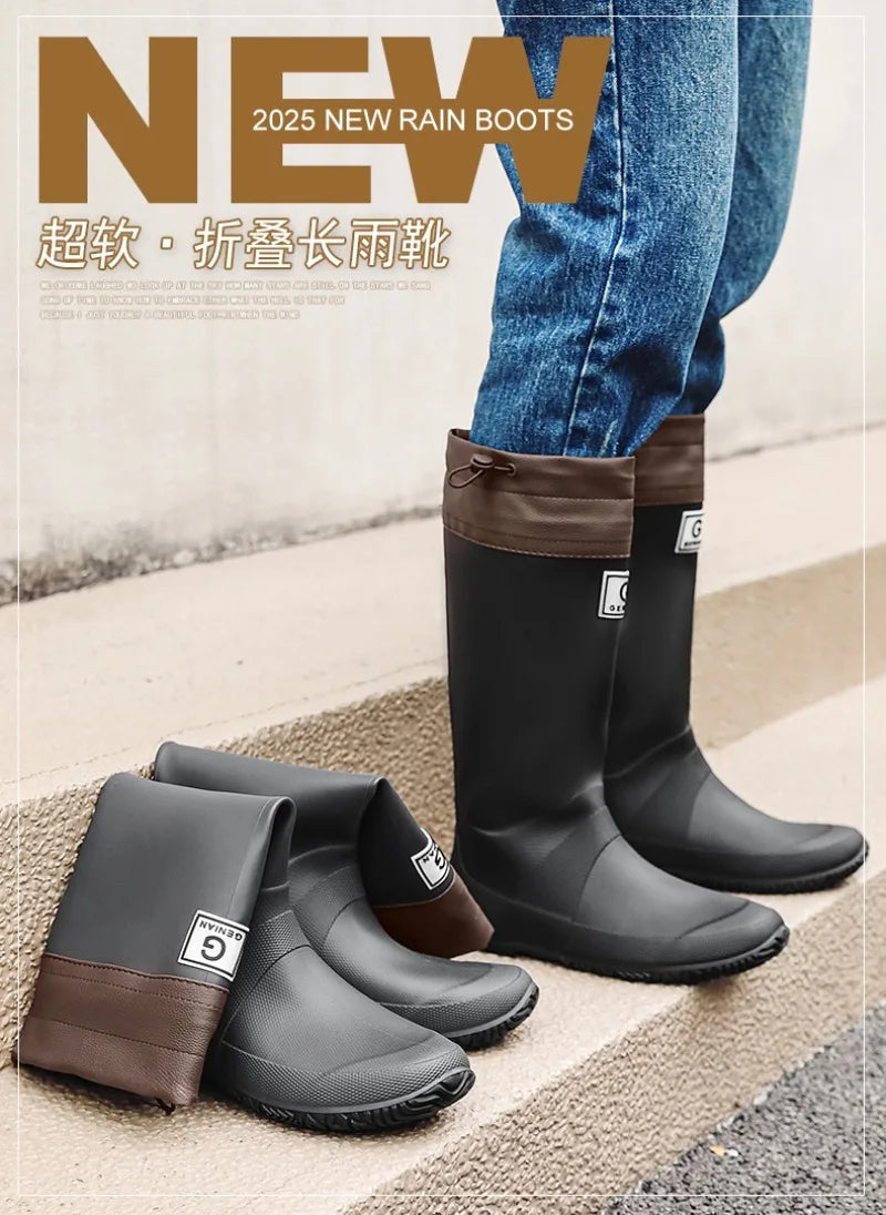 Men Women Rain Boots Fashion Long-Tube Rubber Shoes Non-Slip Fishing Boots Outdoor Waterproof Work Boots Couple Rubber Galoshes