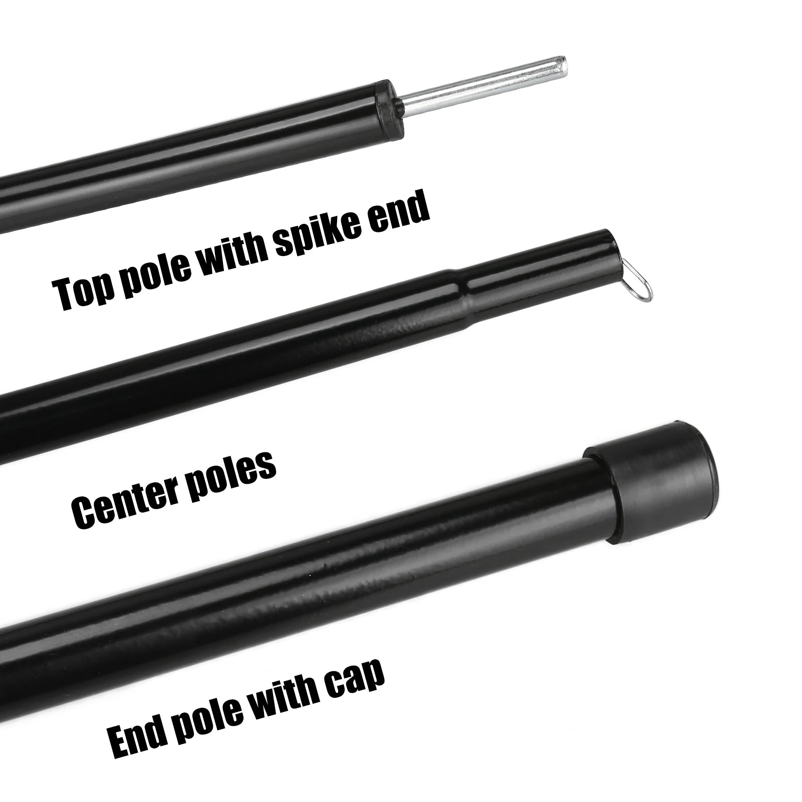 Set of 2 Tent Poles Adjustable Tarp Poles Steel Rods With Pegs & Ropes