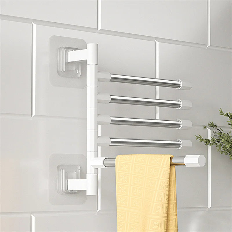 Bathroom Rotation Towel Storage Rack Punch-Free Stainless Steel