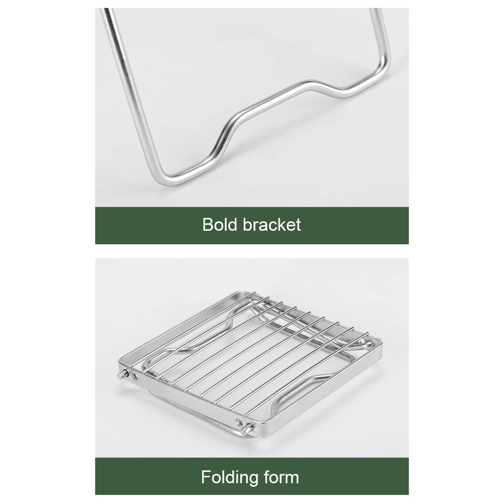 KIQUNE Camping cookware Multifunctional Folding Campfire Grill Portable Stainless Steel Camping Grill Grate Gas Stove Stand