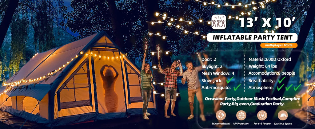 129 Sqft Large inflatable tent with Tarp,8 Person