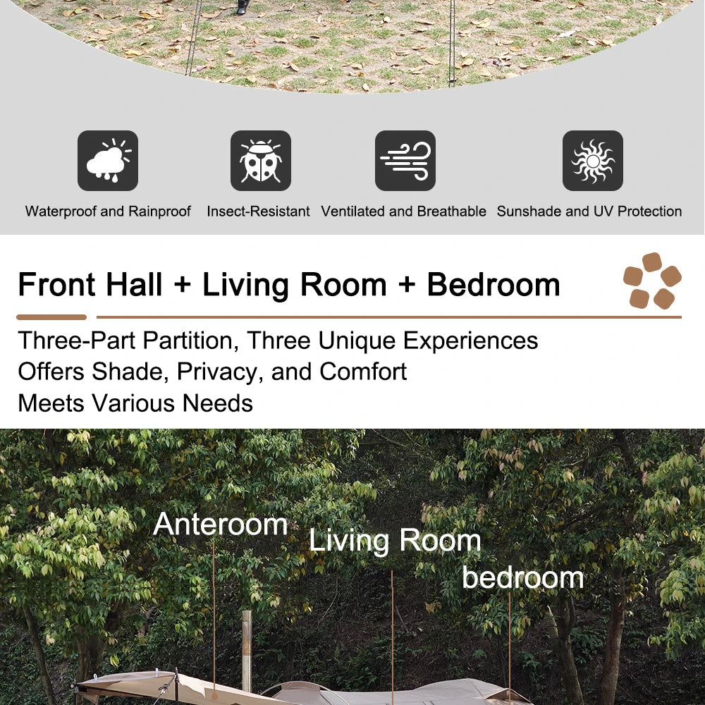 Flame Retardant 2 Person Chimney Hot Tent with Stove Jack