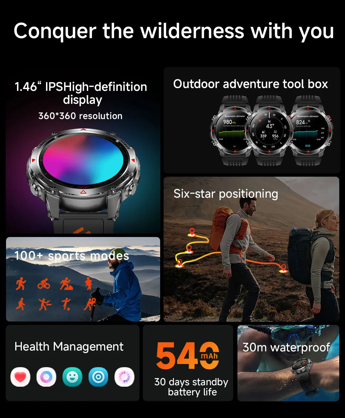 2025New Outdoor Military Smart Watch Men 1.46" AMOLED Built-in GPS Compass Altimeter 3ATM Waterproof Clock BT Call SmartWatches