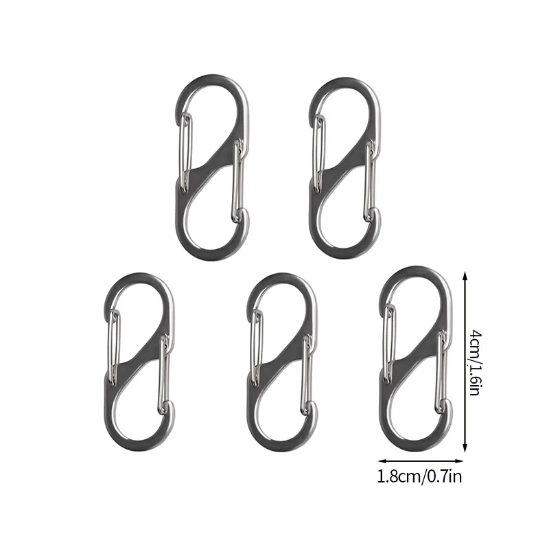 5PCS Tactical S Type Carabiner Camping Equipment Anti-Theft Aluminium Alloy Carabiner Mini Keychain Hook Hiking Backpack Buckle