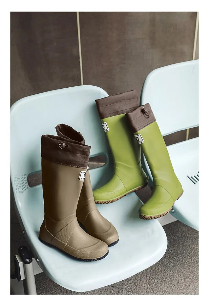 Men Women Rain Boots Fashion Long-Tube Rubber Shoes Non-Slip Fishing Boots Outdoor Waterproof Work Boots Couple Rubber Galoshes