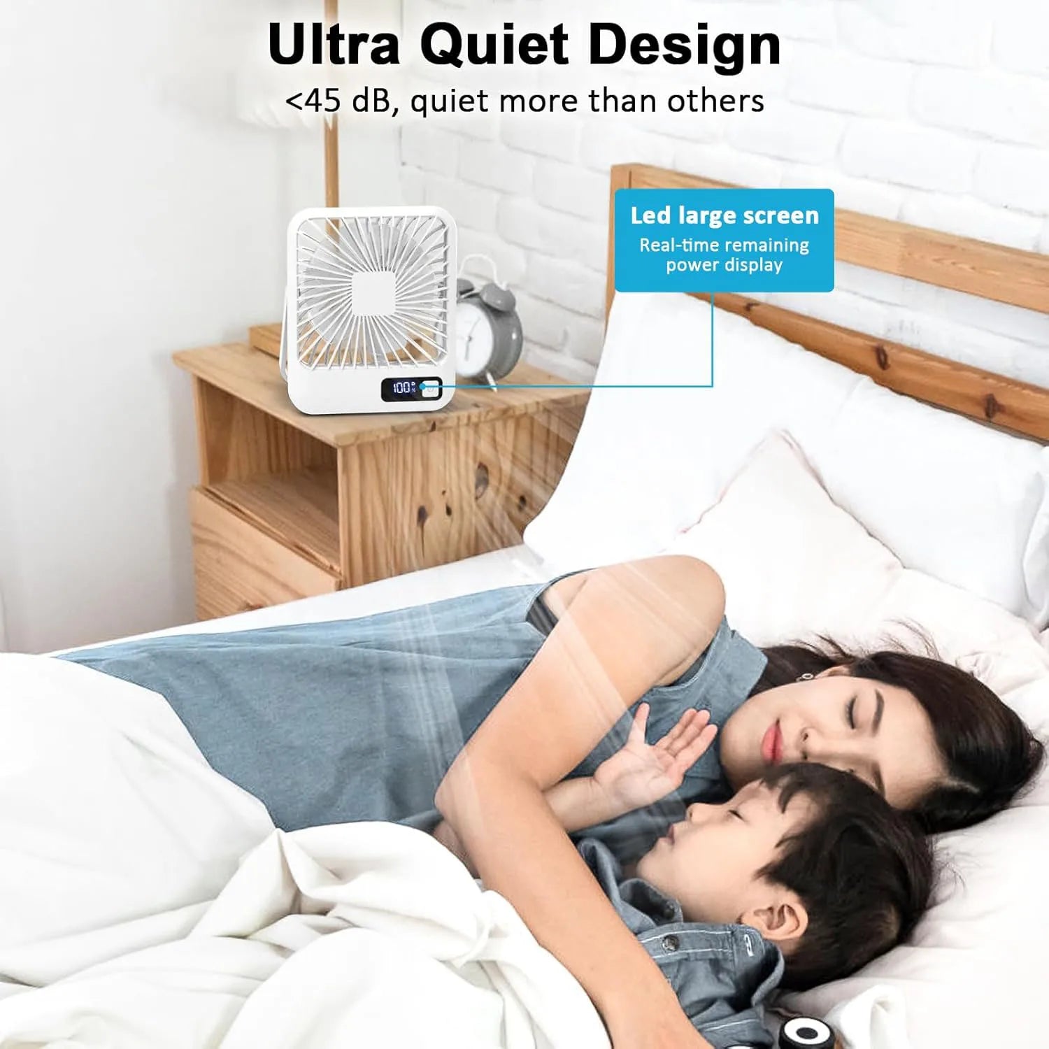 Table Fan Battery Rechargeable, 2000mAh 180° Foldable Portable Personal Fan With Power Display Ultra Quiet Suitable for Home