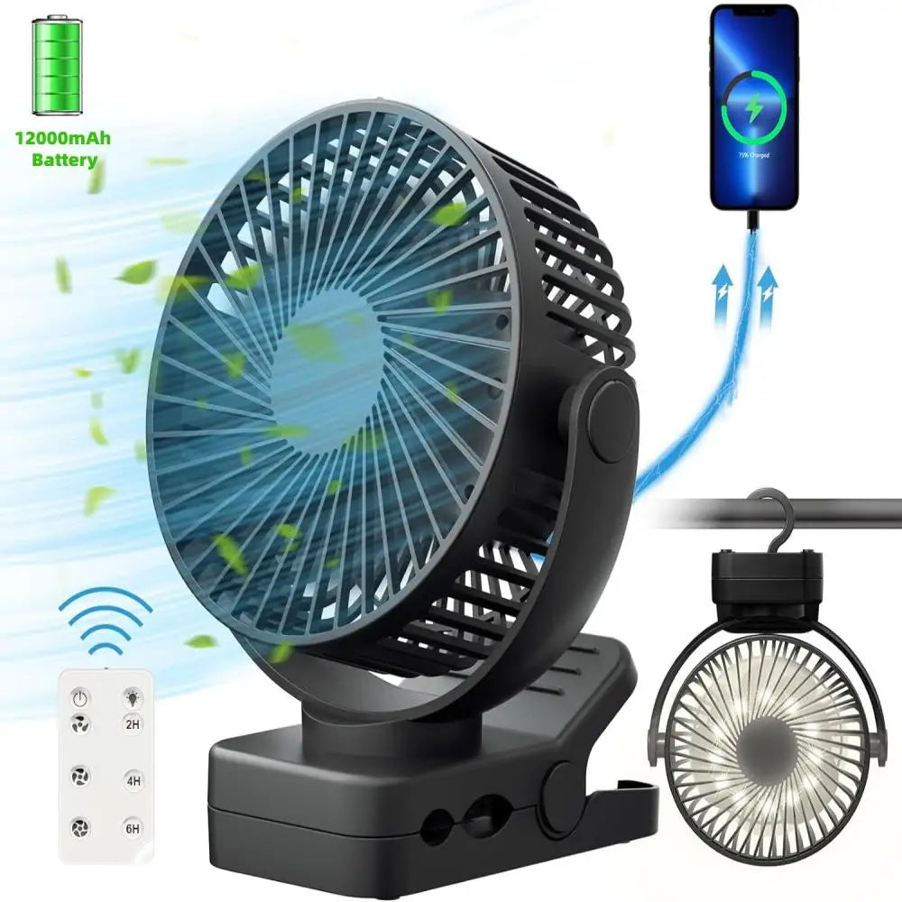 Rechargeable Remote Desk Fan 12000mAh Battery Operated Clip on Fan Air Circulating USB Fan for Office Car Home Outdoor Stroller