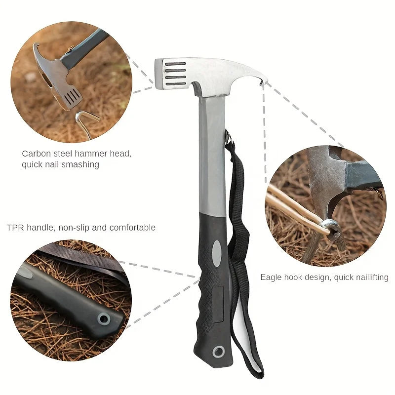 Camping Hammer: Heavy-Duty Multifunctional Steel Hammer with Tent Stake Remover & Holding Strap!Outdoor Camping