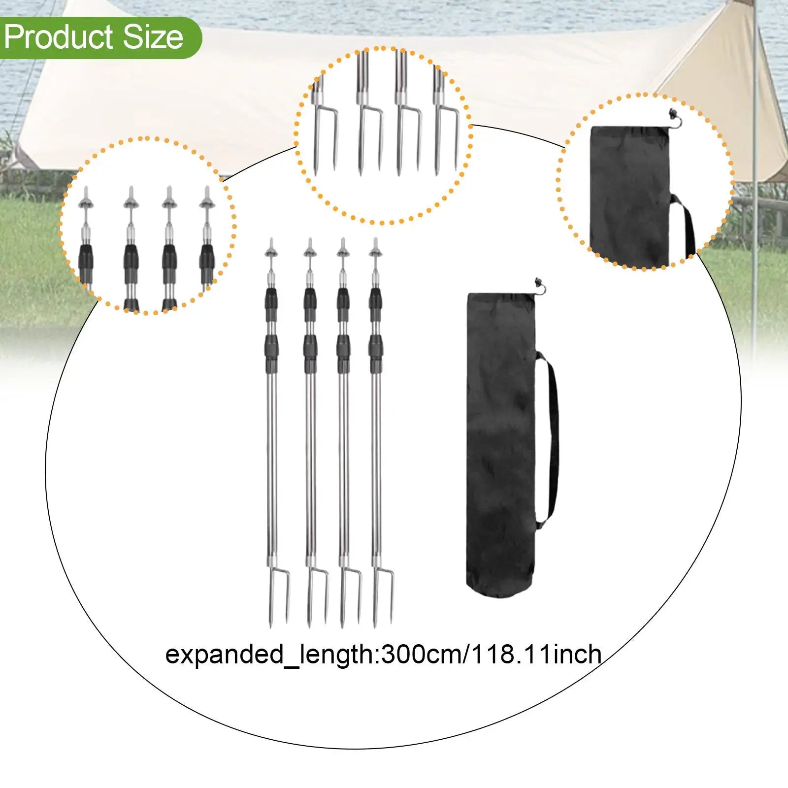 4 Pieces Tarp Poles Accessories Heavy Duty Adjustable Support Rods