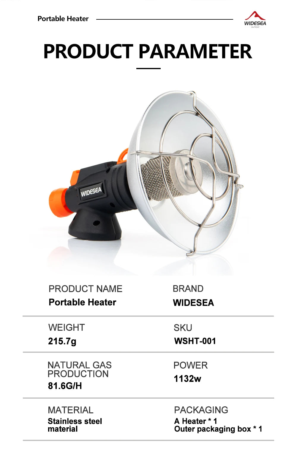 Widesea Camping Heater Portable Stainless Steel Fireplace for Winter Outdoor Stove Hiking Gas Burner Heating Survival Equipment