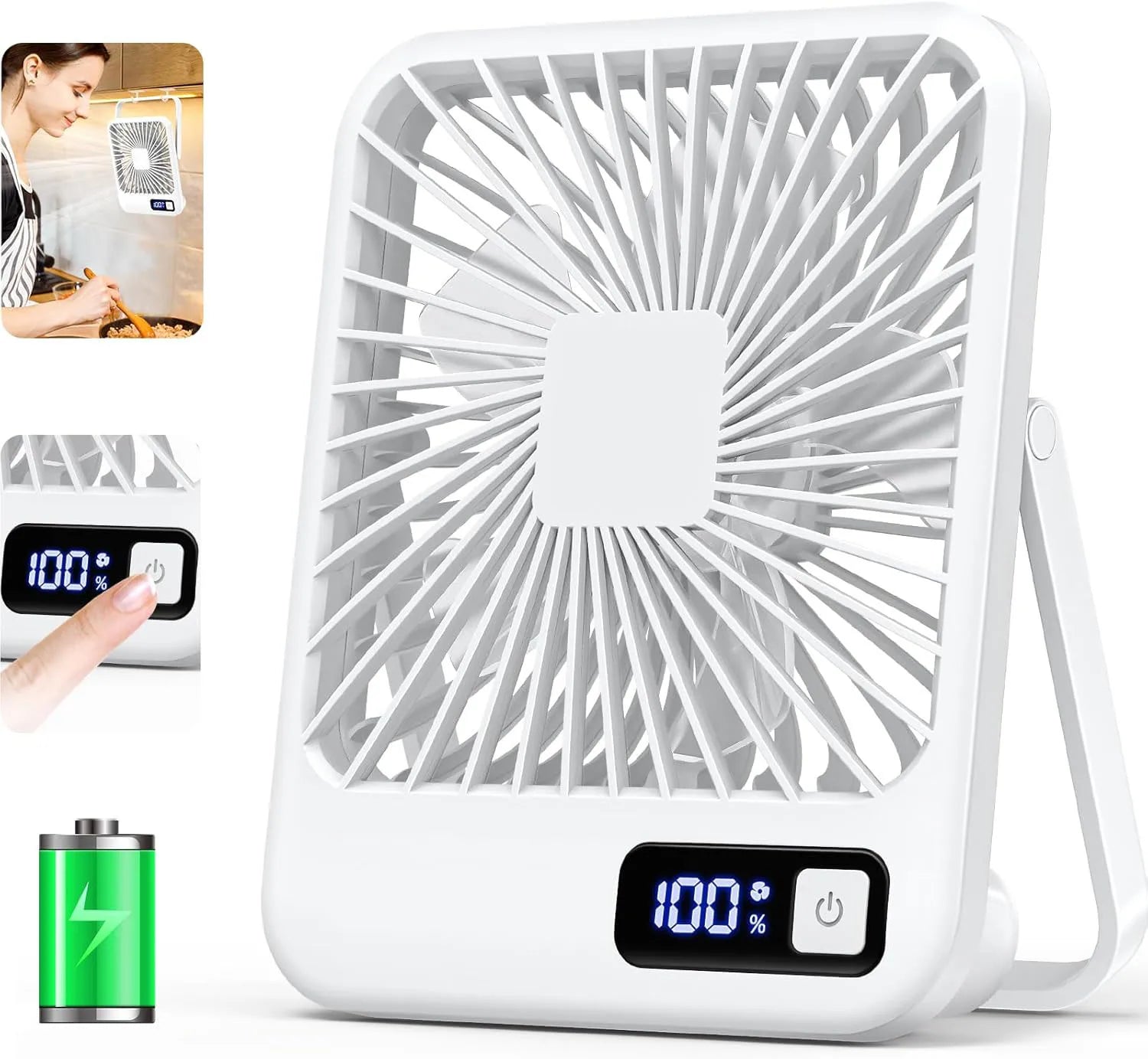 Table Fan Battery Rechargeable, 2000mAh 180° Foldable Portable Personal Fan With Power Display Ultra Quiet Suitable for Home