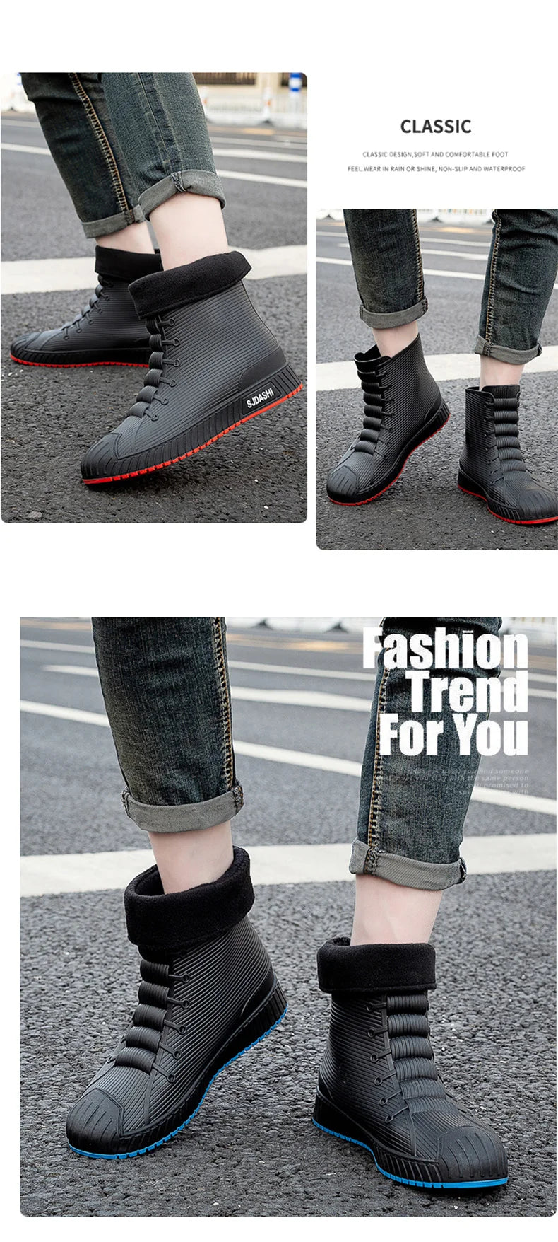 Rain BootsSummer Casual Mid-calf Waterproof Shoes Winter Lining With Fleece Warm Anti-slip Wear-resistant Outdoor