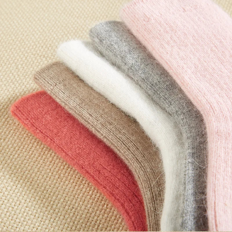 Wool Socks for Women Autumn Winter Medium Tube Socks Thickened With Wool Warm Rabbit Hair Socks Winter Black Cashmere Stockings