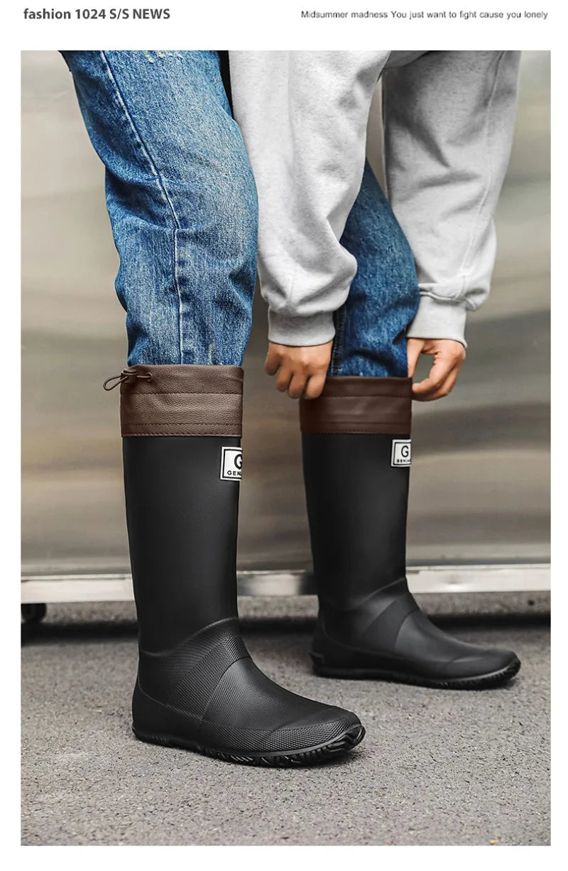 Men Women Rain Boots Fashion Long-Tube Rubber Shoes Non-Slip Fishing Boots Outdoor Waterproof Work Boots Couple Rubber Galoshes
