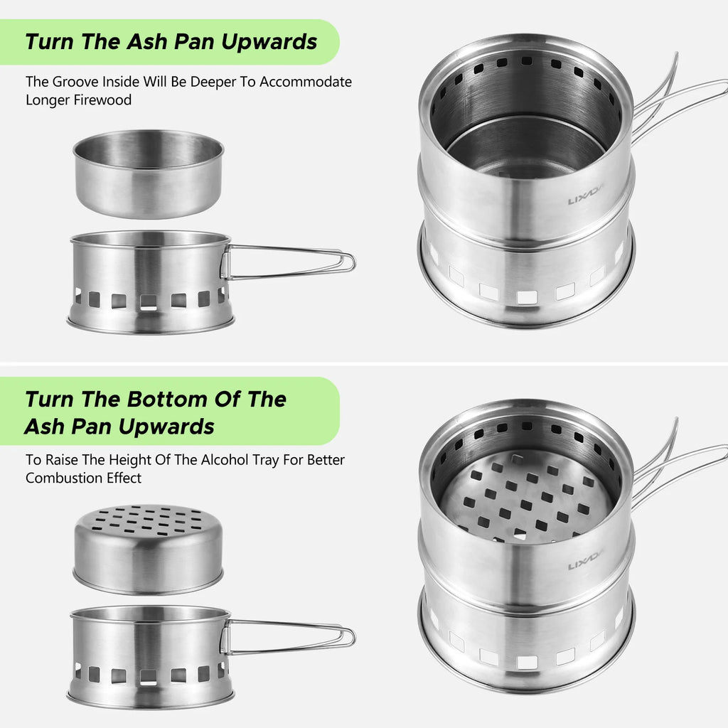 Portable Camping Stove Alcohol Wood Burning Survival Stove for Outdoor Backpacking Picnics and BBQs Small Dual Fuel Camp Stove