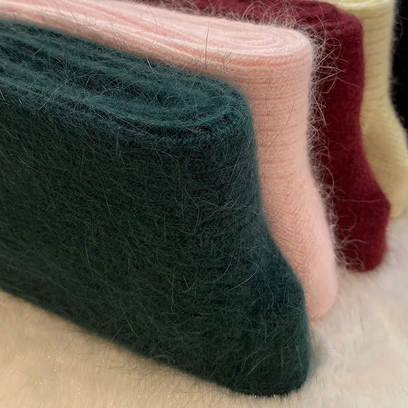 Wool Socks for Women Autumn Winter Medium Tube Socks Thickened With Wool Warm Rabbit Hair Socks Winter Black Cashmere Stockings