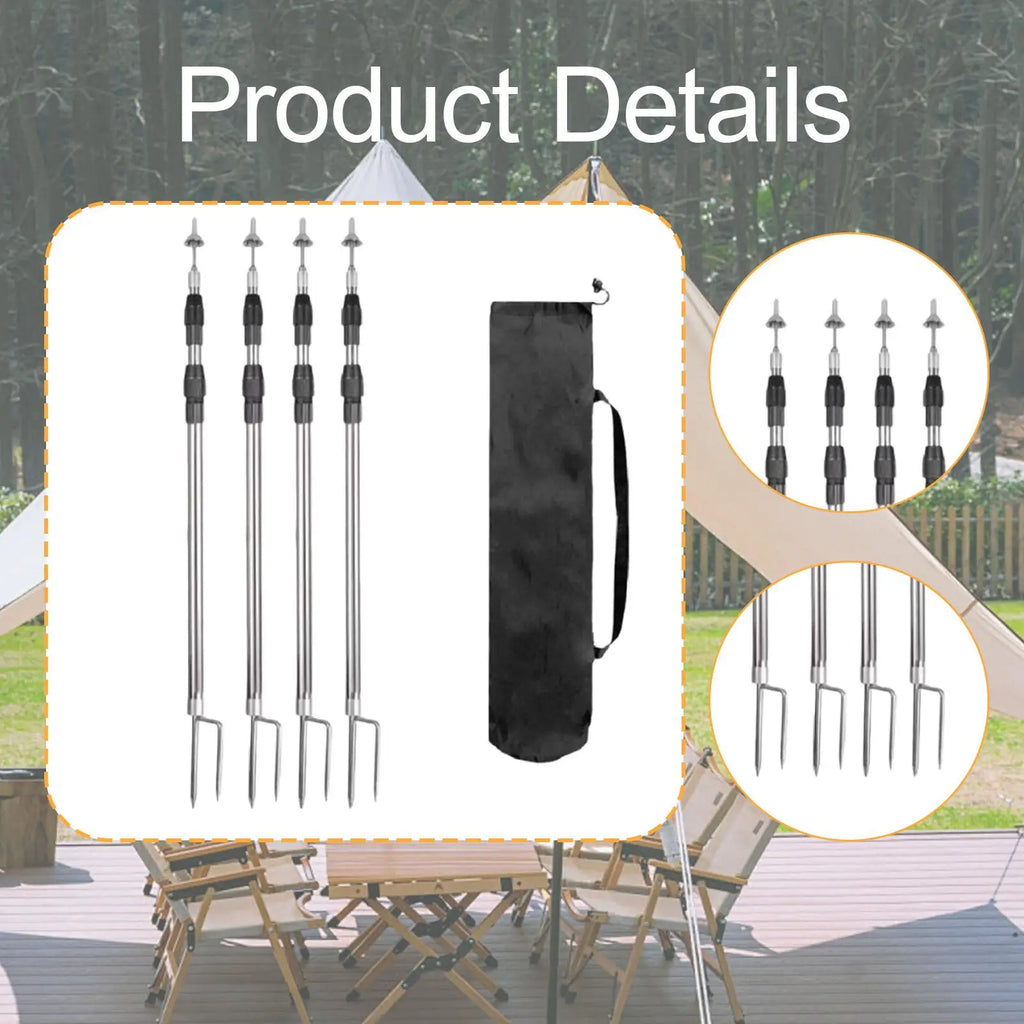 4 Pieces Tarp Poles Accessories Heavy Duty Adjustable Support Rods