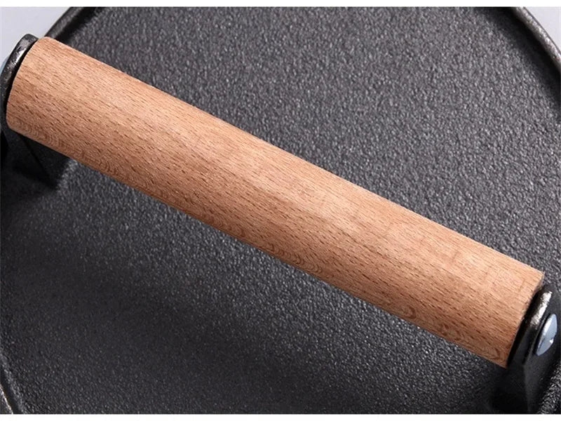 Cast Iron Steak Burger Press Round Rectangular Uncoated Heavy-Duty Meat Press with Handle for Outdoor Grill Food Cooking Tools