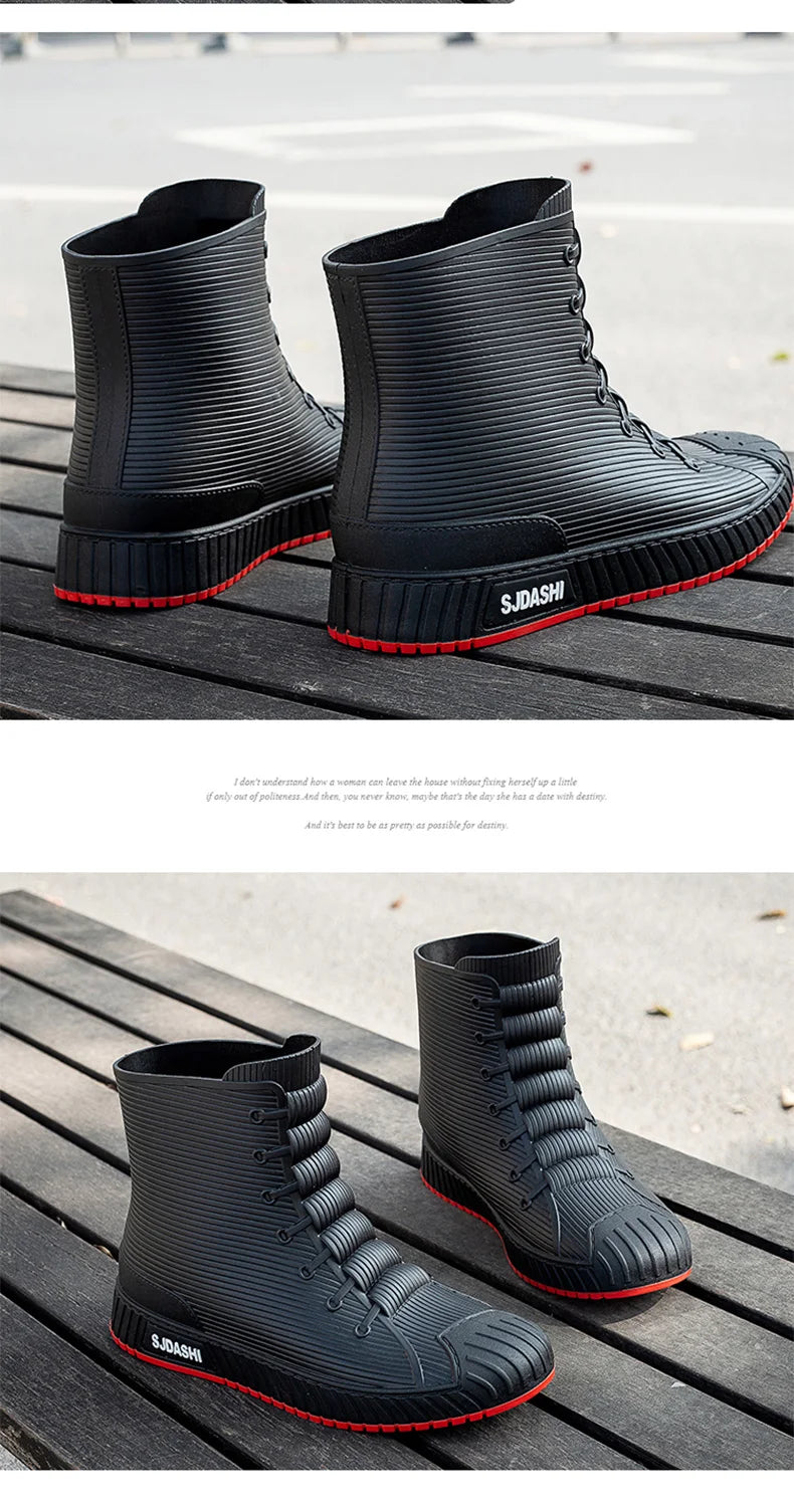 Rain BootsSummer Casual Mid-calf Waterproof Shoes Winter Lining With Fleece Warm Anti-slip Wear-resistant Outdoor