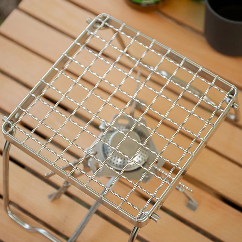 KIQUNE Camping cookware Multifunctional Folding Campfire Grill Portable Stainless Steel Camping Grill Grate Gas Stove Stand