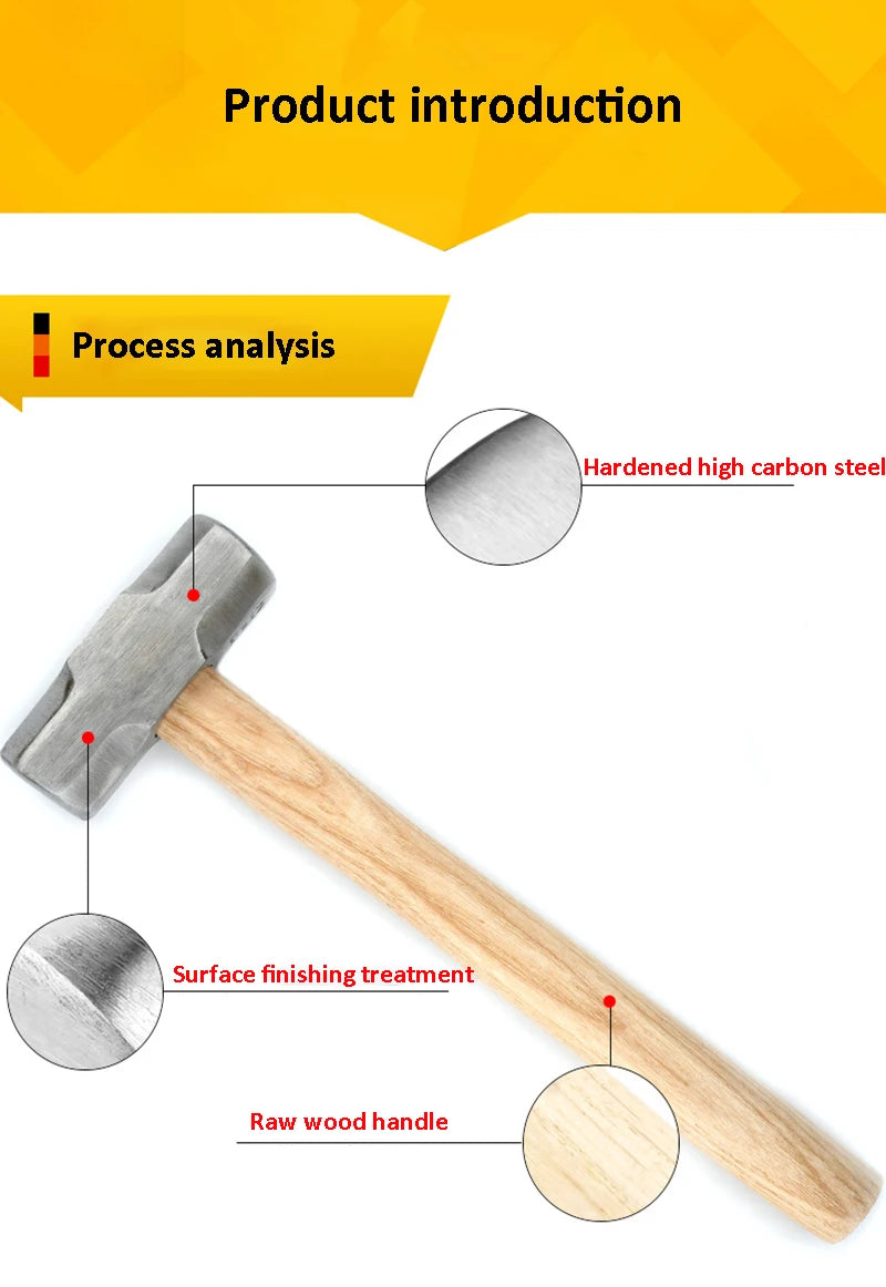 1pcs Heavy Duty Wooden Handle Sledge Hammer High Carbon Steel Octagon Hammer Square Head Big Hammer Masonry Hammer