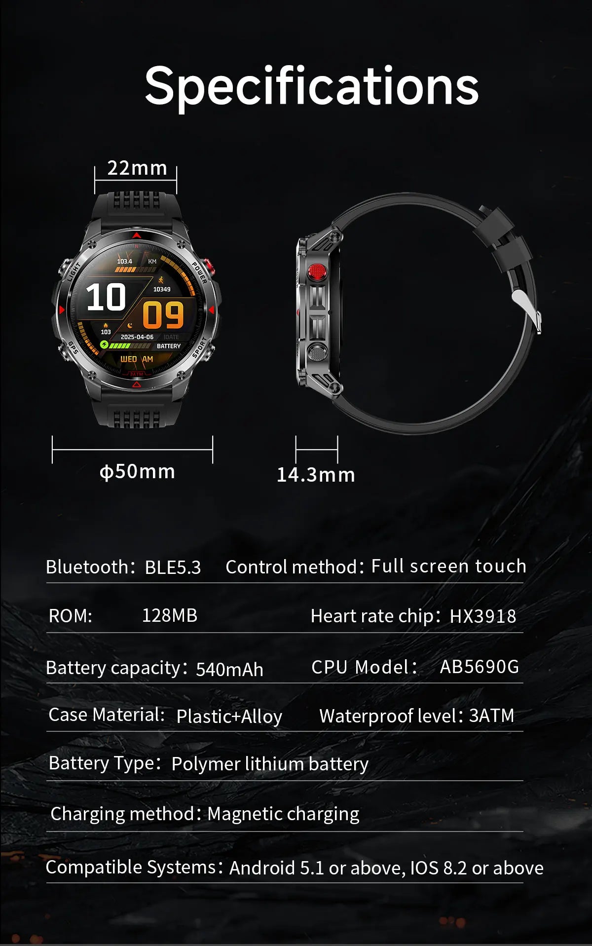 2025New Outdoor Military Smart Watch Men 1.46" AMOLED Built-in GPS Compass Altimeter 3ATM Waterproof Clock BT Call SmartWatches