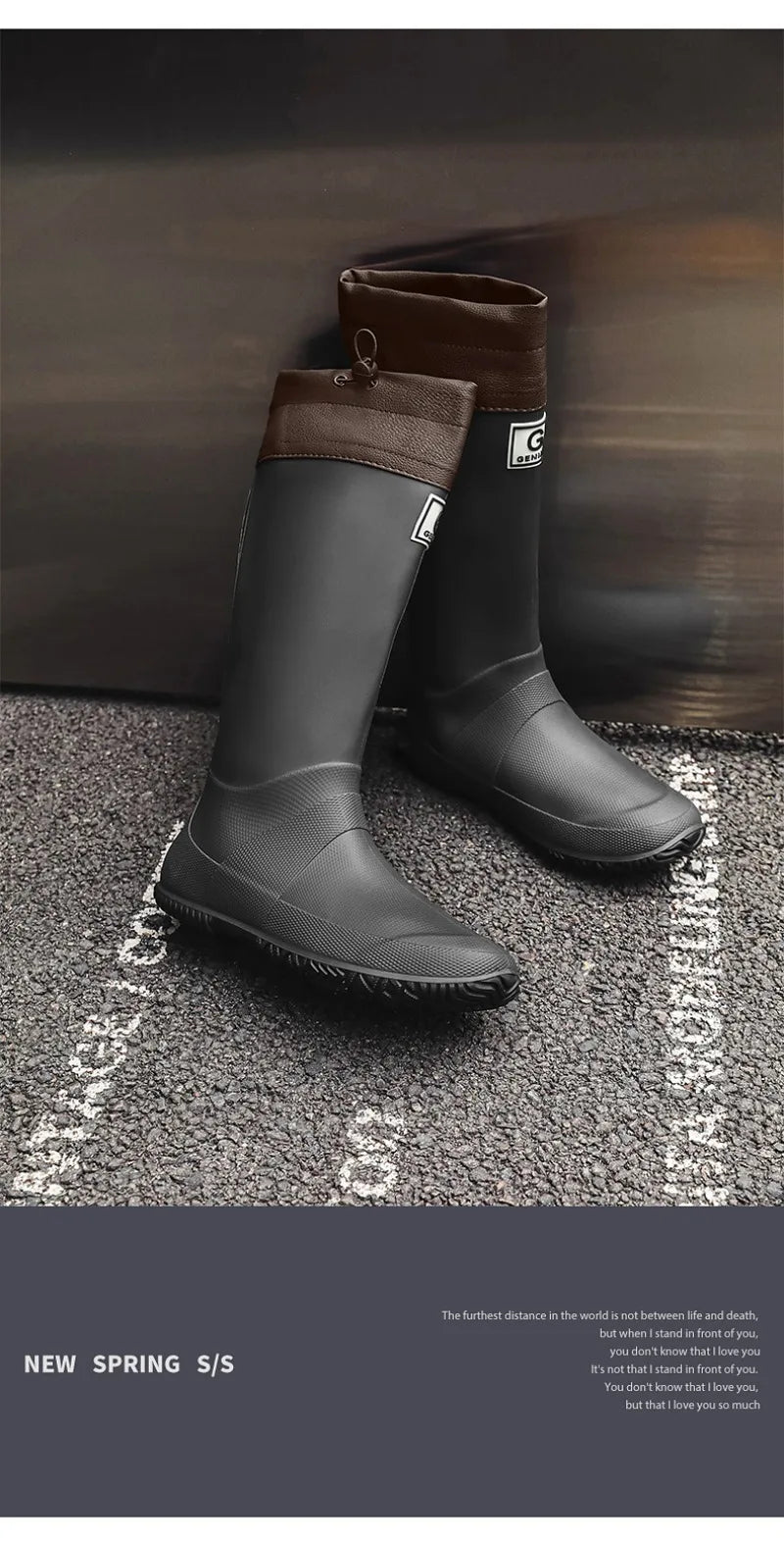 Men Women Rain Boots Fashion Long-Tube Rubber Shoes Non-Slip Fishing Boots Outdoor Waterproof Work Boots Couple Rubber Galoshes