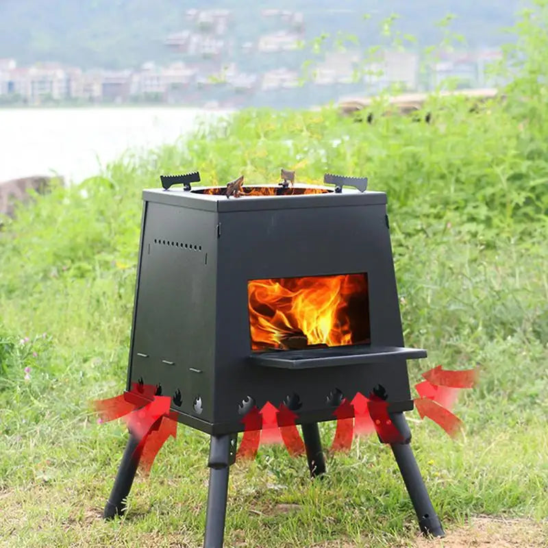 Camping Wood Stove Portable Foldable Firewood Burning Stove BBQ Grill Picnic Heating Cooking Grill For Camping accessories