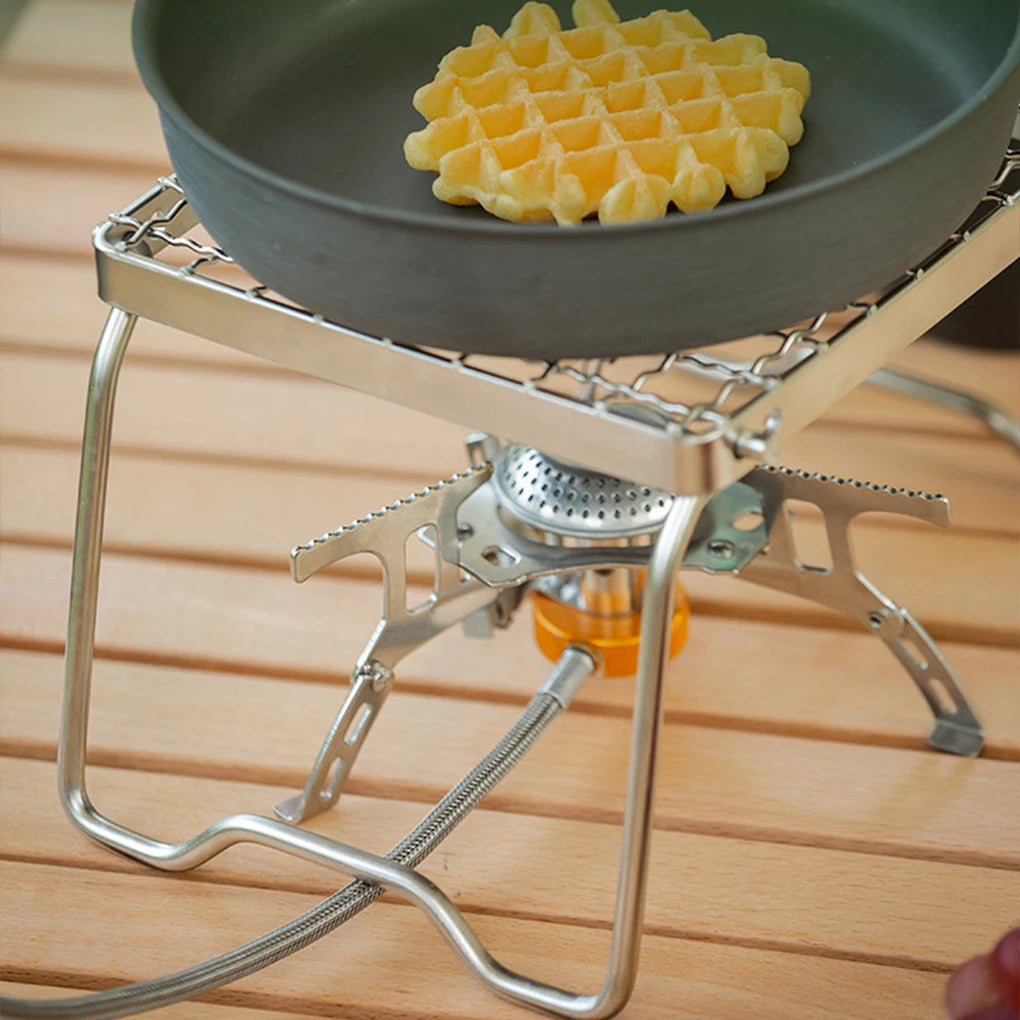 KIQUNE Camping cookware Multifunctional Folding Campfire Grill Portable Stainless Steel Camping Grill Grate Gas Stove Stand