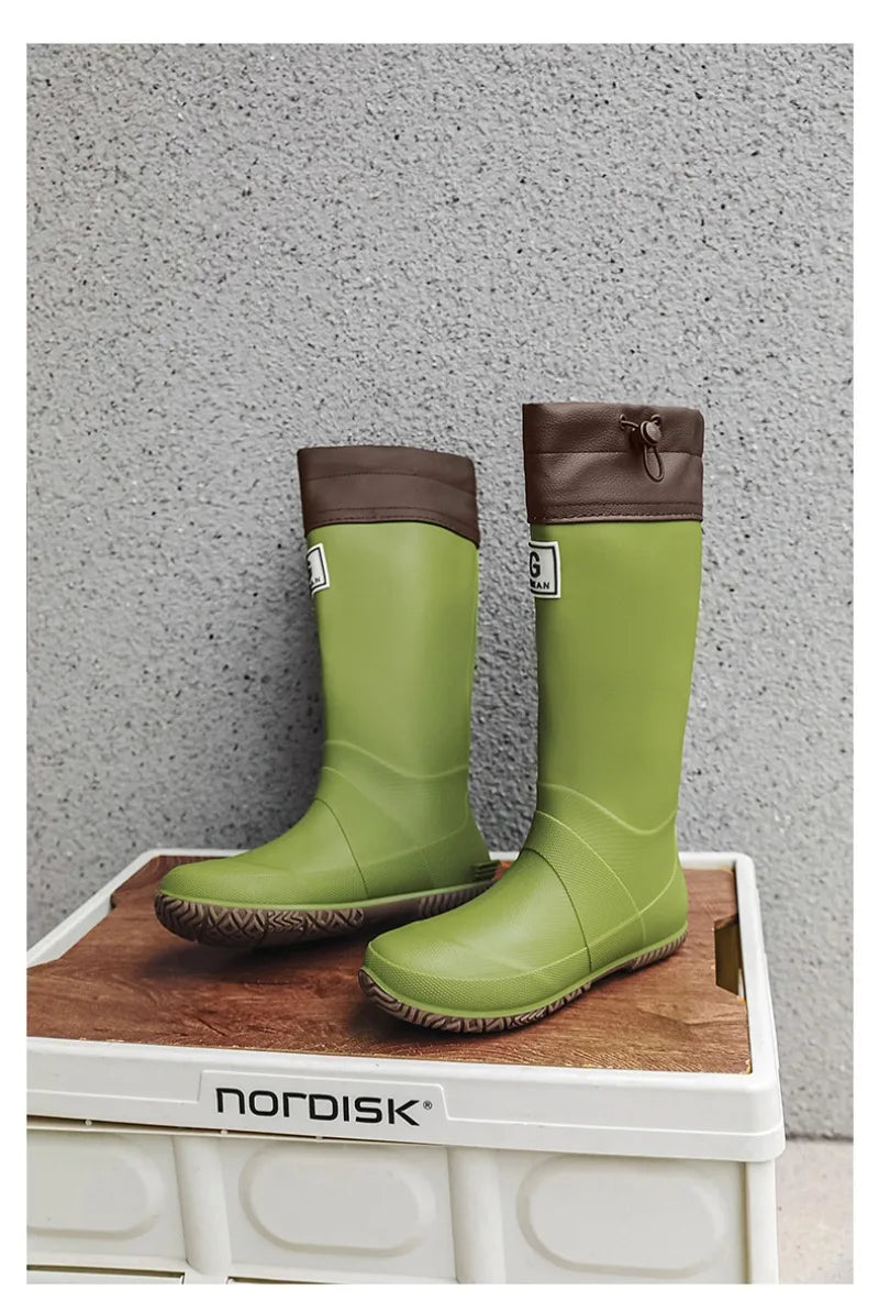 Men Women Rain Boots Fashion Long-Tube Rubber Shoes Non-Slip Fishing Boots Outdoor Waterproof Work Boots Couple Rubber Galoshes