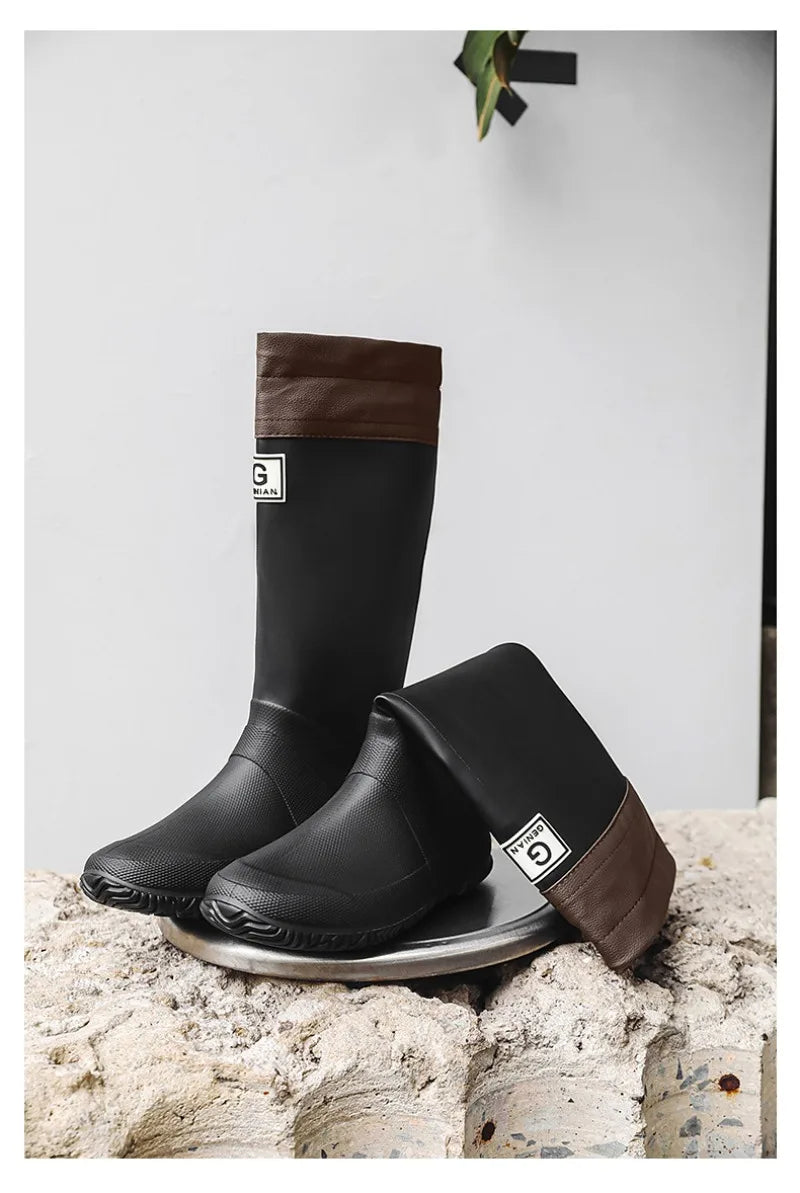 Men Women Rain Boots Fashion Long-Tube Rubber Shoes Non-Slip Fishing Boots Outdoor Waterproof Work Boots Couple Rubber Galoshes