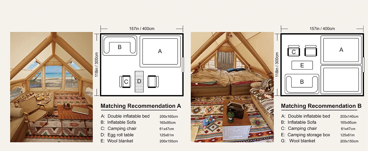 129 Sqft Large inflatable tent with Tarp,8 Person