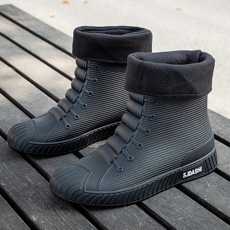 Rain BootsSummer Casual Mid-calf Waterproof Shoes Winter Lining With Fleece Warm Anti-slip Wear-resistant Outdoor