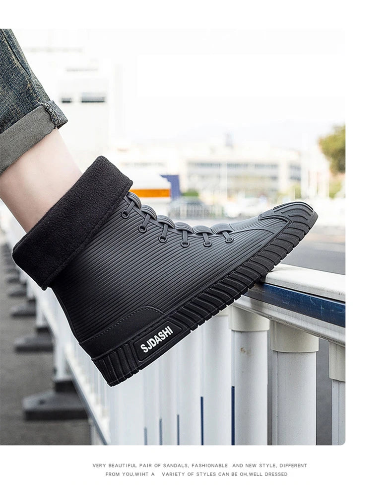 Rain BootsSummer Casual Mid-calf Waterproof Shoes Winter Lining With Fleece Warm Anti-slip Wear-resistant Outdoor