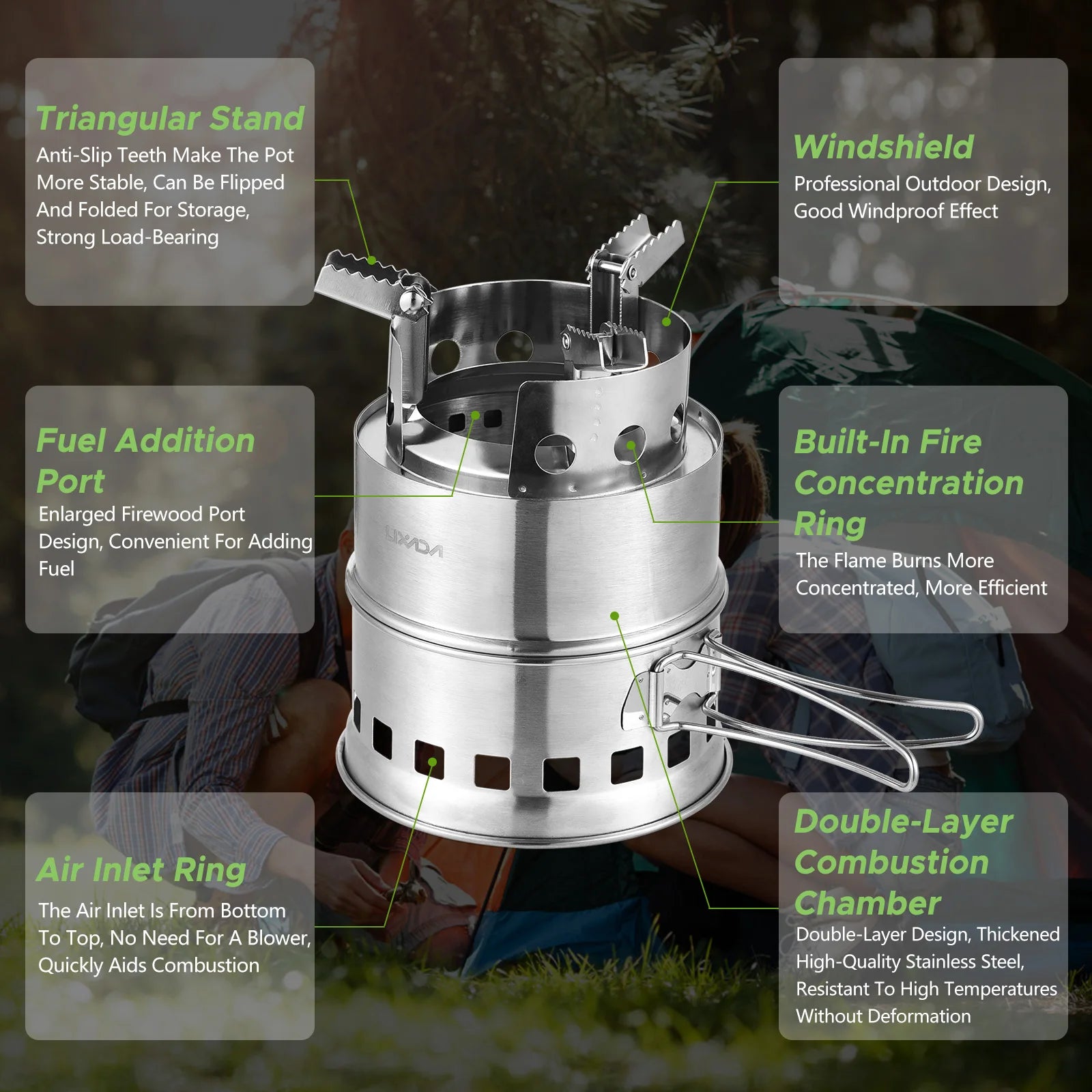 Portable Camping Stove Alcohol Wood Burning Survival Stove for Outdoor Backpacking Picnics and BBQs Small Dual Fuel Camp Stove