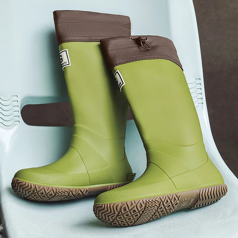 Men Women Rain Boots Fashion Long-Tube Rubber Shoes Non-Slip Fishing Boots Outdoor Waterproof Work Boots Couple Rubber Galoshes