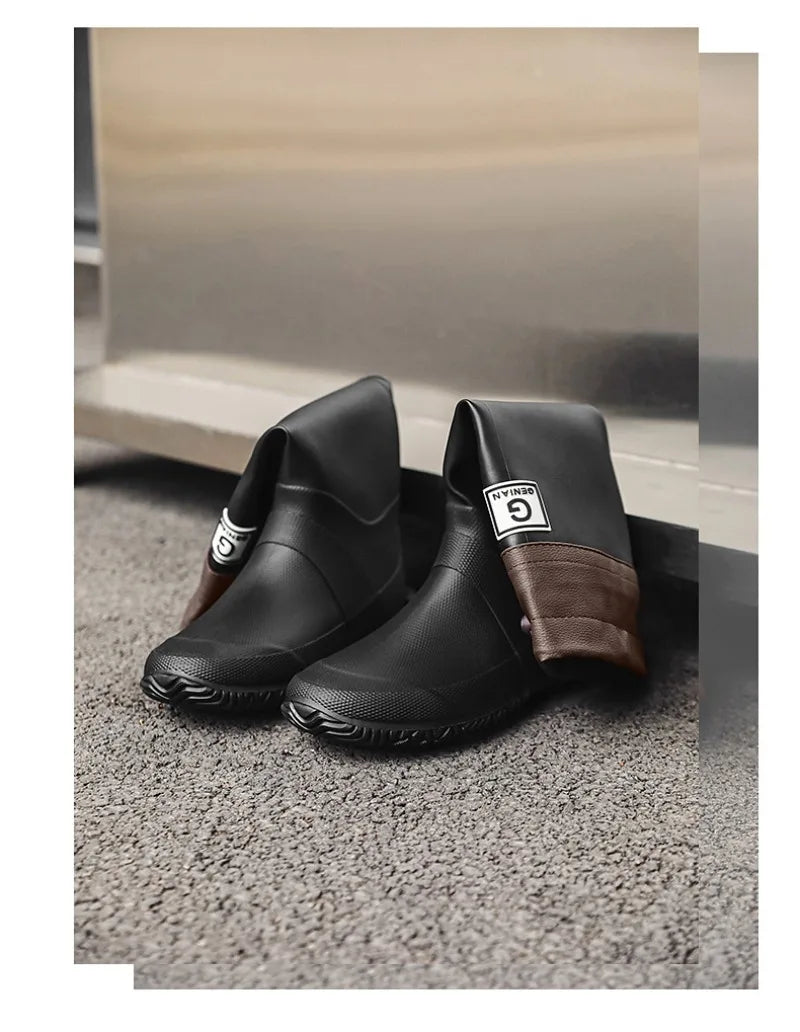 Men Women Rain Boots Fashion Long-Tube Rubber Shoes Non-Slip Fishing Boots Outdoor Waterproof Work Boots Couple Rubber Galoshes